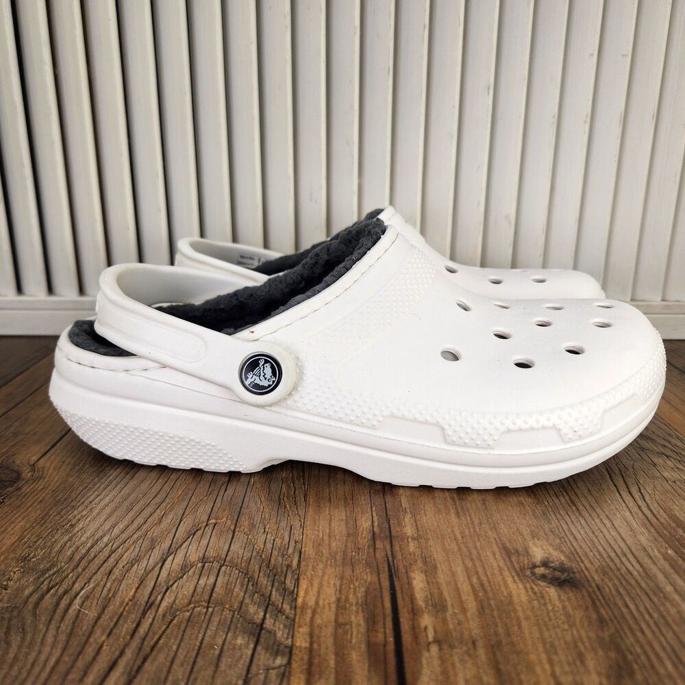 Crocs Classic Lined Clogs Women's 9 White Faux Fur Slip On Comfort Shoes 203591